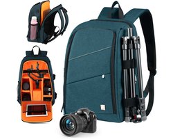 ZoeZo Design - Cameratas Universeel - Waterdicht - DSLR Rugzak met Laptopvak - Camera Tas - Regenhoes - Verstelbaar - Schokbestendig - Grijs/Blauw - Geschikt voor Canon en Nikon