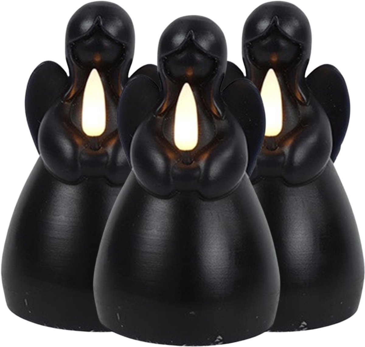 Countryfield LED kaars engel - 3x - zwart - H14,5 cm - wax kaars op batterijen - kaarsen - kerst thema - kerstkaarsen