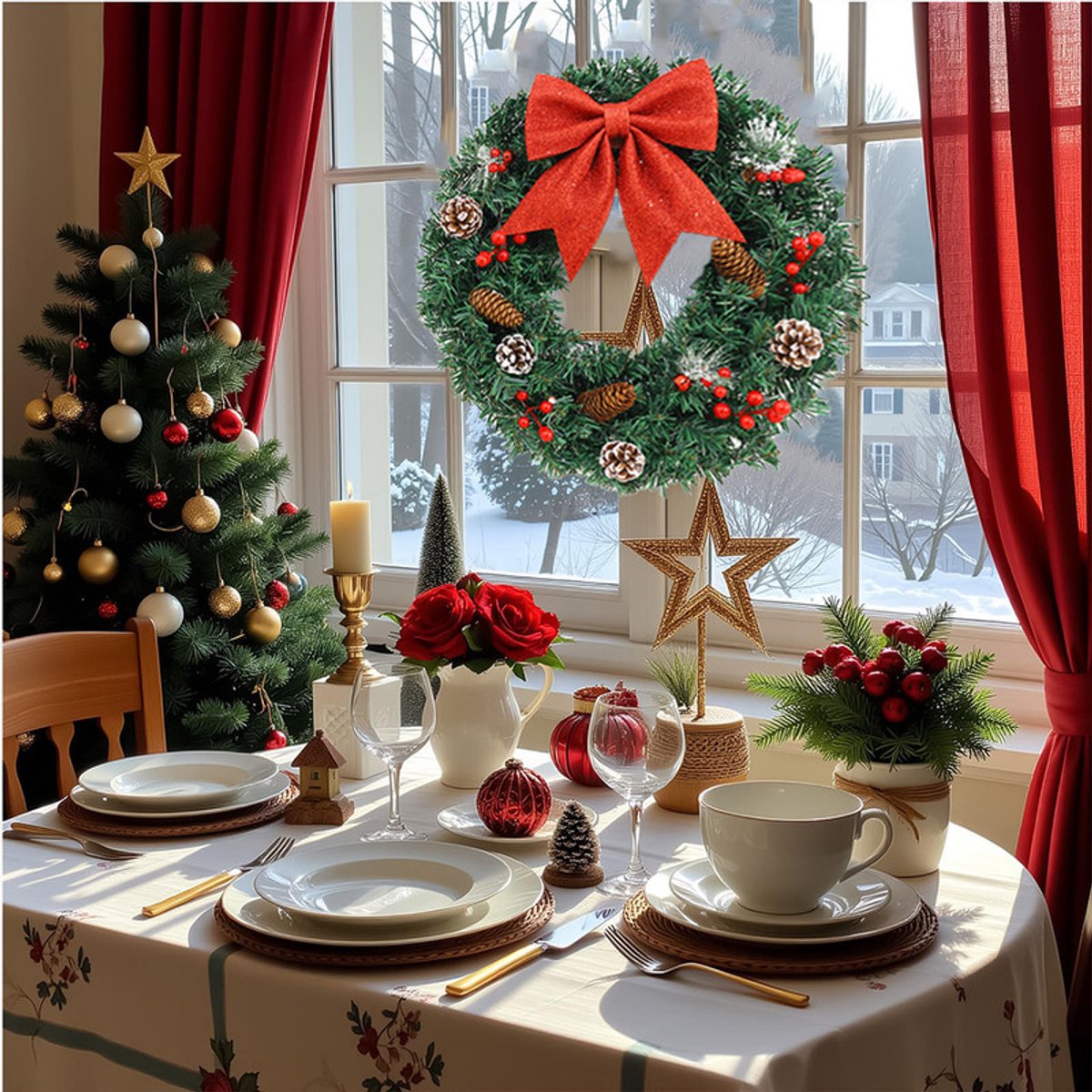 Kerstkrans met wijnranken - 40 cm - Decoratieve kerstkrans voor aan de deur - Kerstkrans - Kerstkrans ornament - Kerstkrans met wijnranken - Geschikt voor voordeuren, ramen en feesten – foto 4