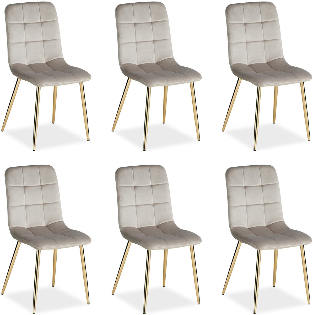 Homestyle4u Eetkamerstoelen van fluweel - 6 Stoelen - Lichtgrijs en Gouden