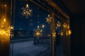 HEM LED Sneeuwvlok Lichtgordijn – 112 LED – Warm Wit – 8 Functies – Timer 6u/18u – 200x60 cm – Batterij – Kerstverlichting Binnen en beschut buiten (IP44) – Sneeuwvlokken Raamverlichting met opbergzak