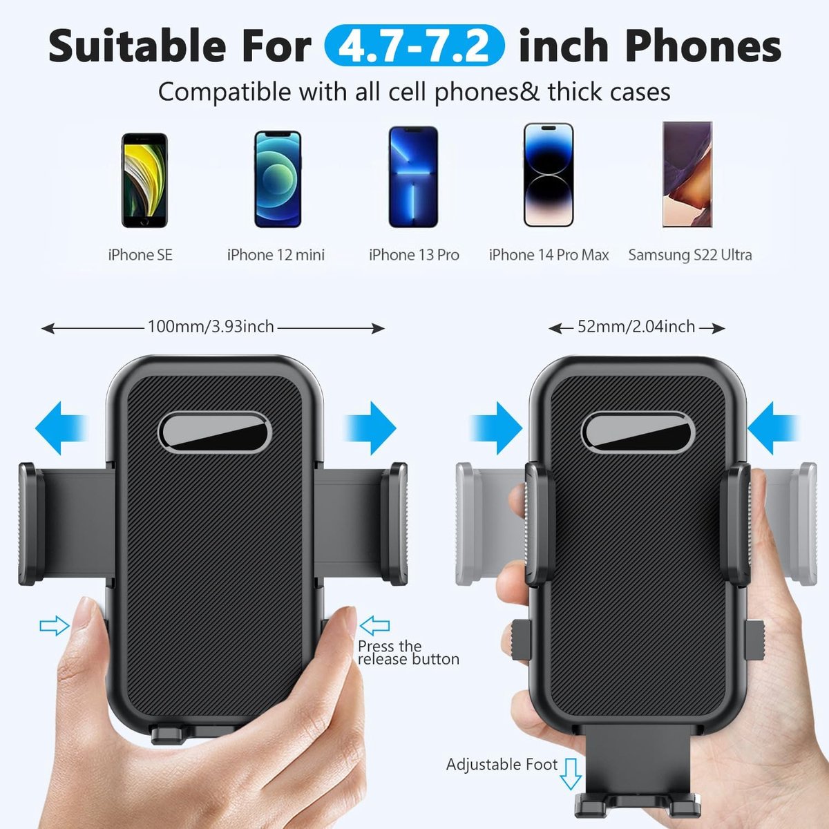 2-in-1 autotelefoonhouder met zuignap, te bevestigen aan dashboard en voorruit - Telefoonhouder - Autotelefoonhouder - Telefoonstandaard - Universeel en verstelbaar - Past op alle telefoons - Zwart – foto 5