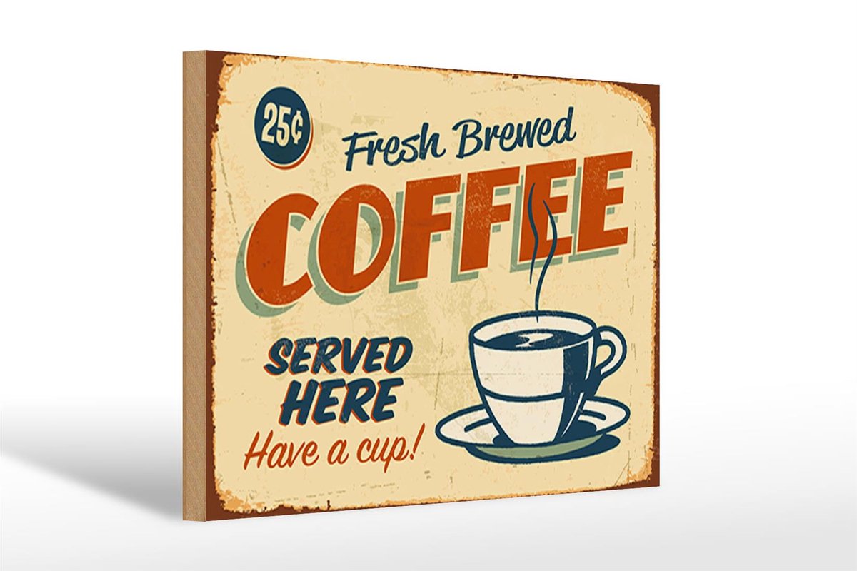 Holzschild Kaffee 30x20cm Retro fresh brewed Coffee