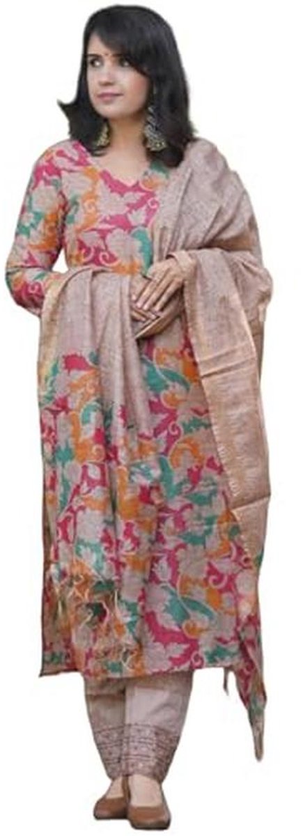 Dames Katoen Mix Casual Stijl Kurta Set met Broek en Dupatta