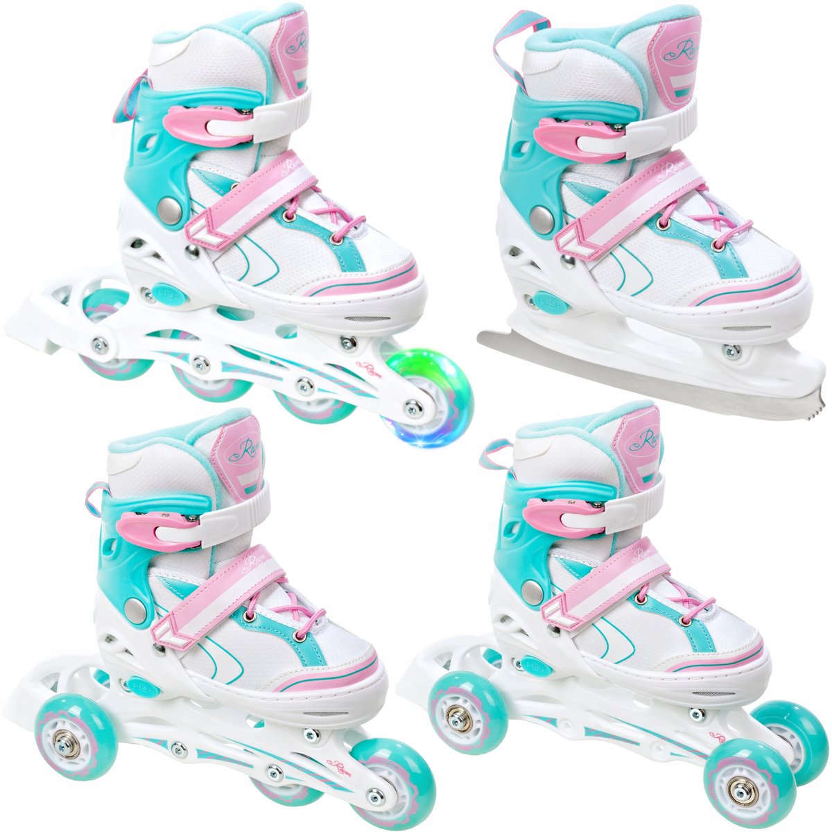 RAVEN Lia 4-in-1 kinderschaatsen/Schaatsen, Verstelbaar 34-37, LED Wielen