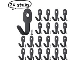 Set van 20 stuks - RVS haken voor badkamer, keuken en achterdeuren - Multifunctionele kleine metalen haken met gaten - Ophangen van kleine artikelen, opbergen van tassen, huishoudelijk gebruik - Met schroeven - Zwart