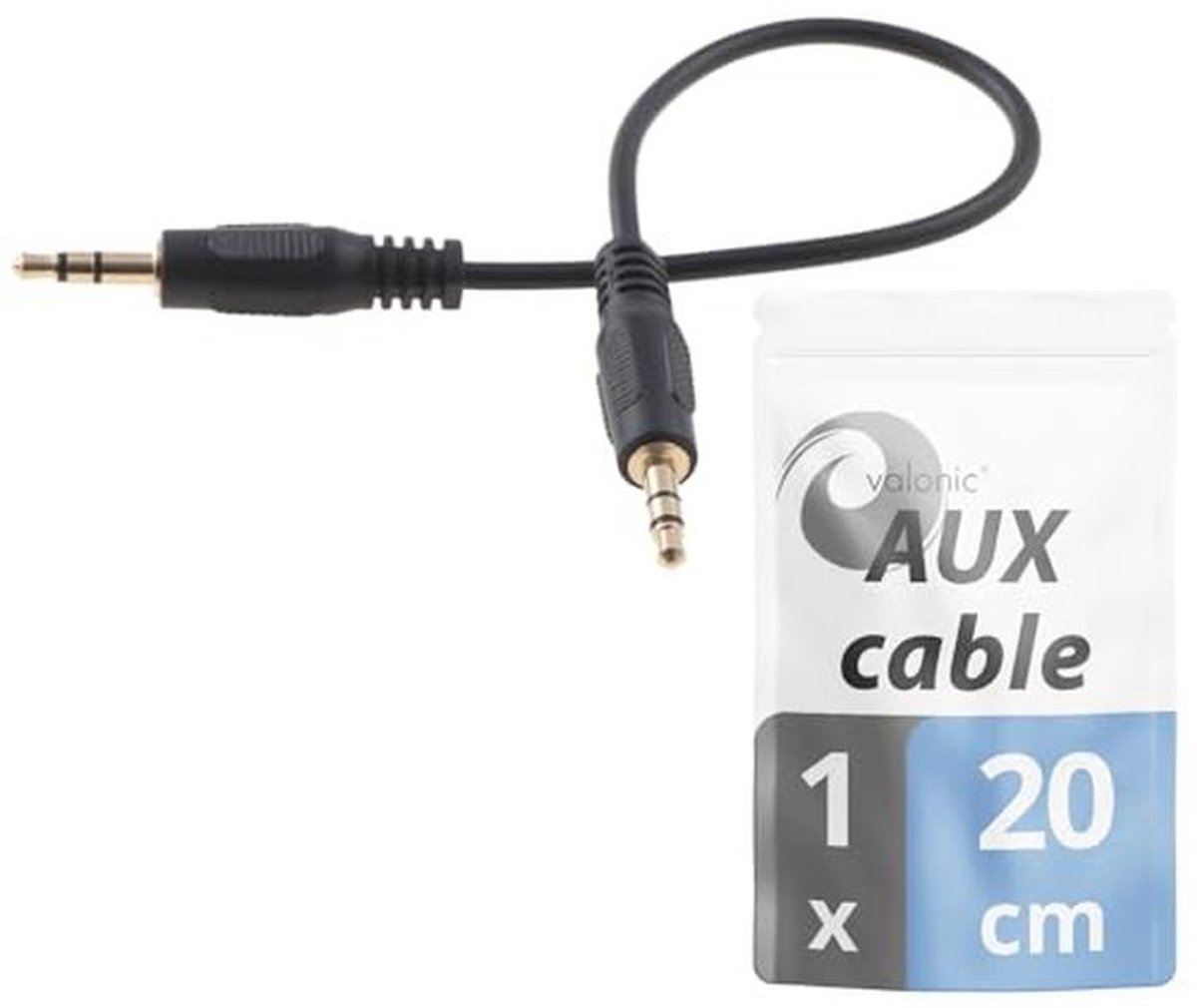 AUX-kabel 20 cm 3.5 mm - audio kabel voor auto of PC - jack kabel zwart