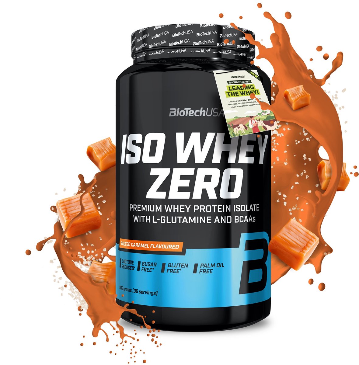 BioTechUSA Iso Whey Zero | Premium wei-eiwitisolaat | Grasgevoerd | Enzymvrij | Suiker- en glutenvrij, 908 g, Gezouten Karamel