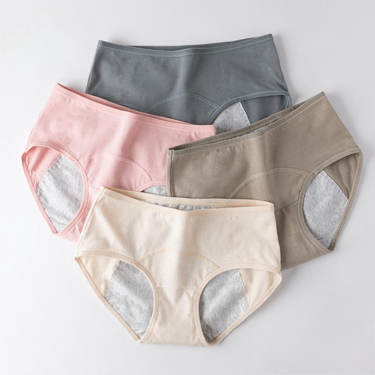 Verpakking van 4 stuks menstruatieondergoed voor dames, lekvrij maandverband, geschikt voor de periode na de bevalling, slips met een middelhoge taille,（Legergroen + Legerorchidee + Oudroze + Beige）-M