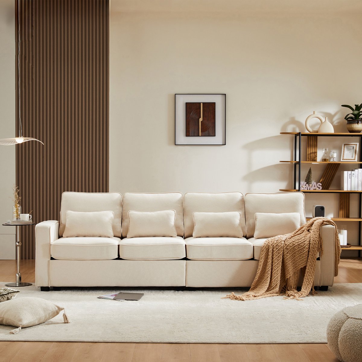 STILVORA Bank - 4-Zits - Luxe Sofa Met Lendenkussens En Hoge Zachte Zitting - Linnen - Beige