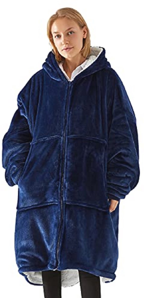 Unisex Oversized Hoodie Deken met Rits en Grote Zakken - Draagbaar Fleece Sweatshirt voor Cozy Moments