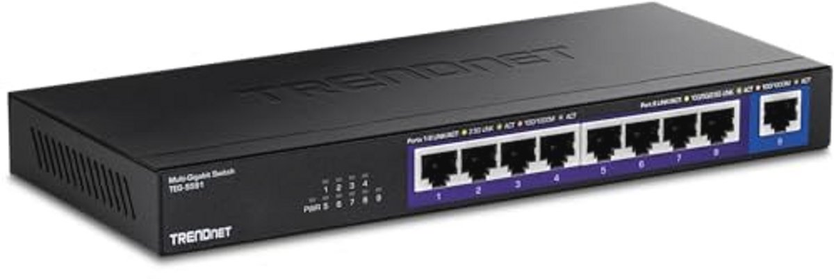 9-poorts Multi-Gigabit Switch met 2.5G en 10G RJ-45-poorten - Verhoog uw Netwerksnelheid met 60 Gbps Schakelcapaciteit