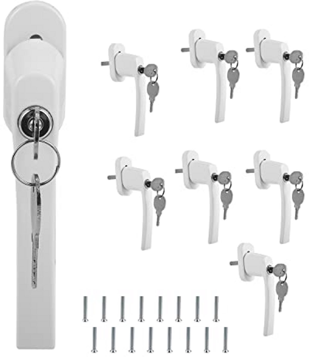 Afsluitbare Raamgreep van Aluminiumlegering - Set van 8 - Raambeveiliging met Slot en Stiftlengte 35 mm - 7 x 35 cm - Witte Raamgrepen