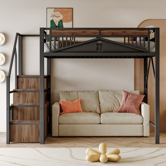 Wiuzo Hoogslaper, 140 x 200 cm, kinderhoogslaper, met opbergladen en onderbedtafel, wit