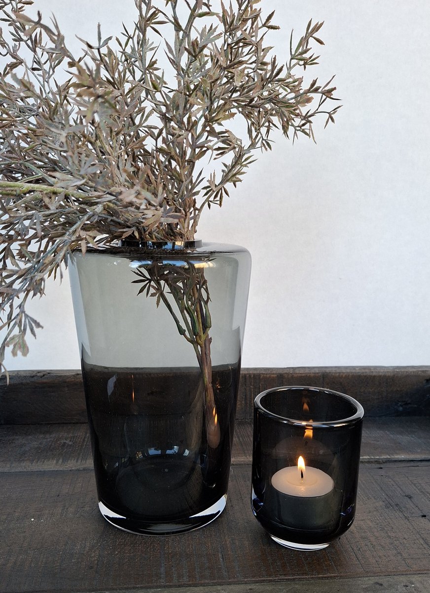 Mix en Match - Vaasje - Waxinelichthouder - Set - Black Smokey - 18x9cm