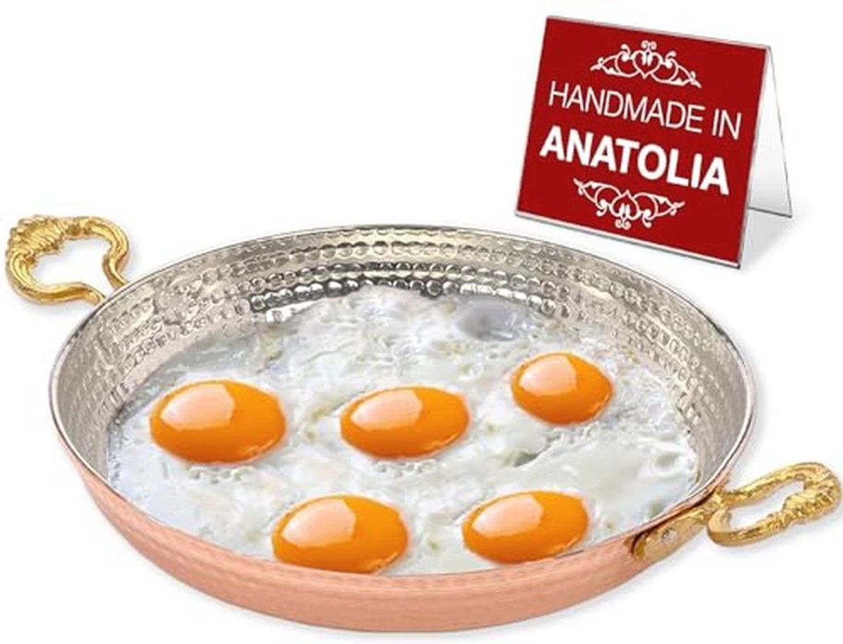 Handgemaakte grote koekenpan van koper met dubbele handgrepen voor omelet - 22 cm