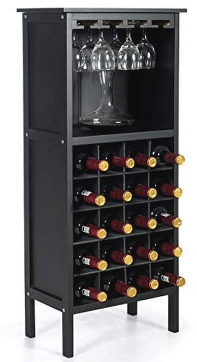 Wijnkast voor 20 flessen met glazen hanger - Vintage flessenrek voor keuken en bar