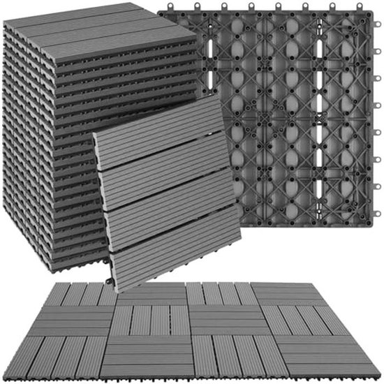 Modular Tile Click System tectake® Set of 22 Deck Tiles, Click System, WPC Wood Look ...