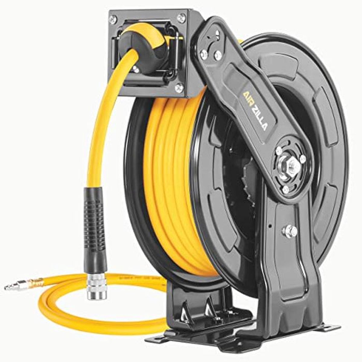 Premium Stalen Intrekbare Luchtslanghaspel met Dubbele Arm - 3/8" x 50Ft Hybride Polymeerslang - Heavy Duty Auto Terugspoelhaspel met Snelle Luchtkoppeling