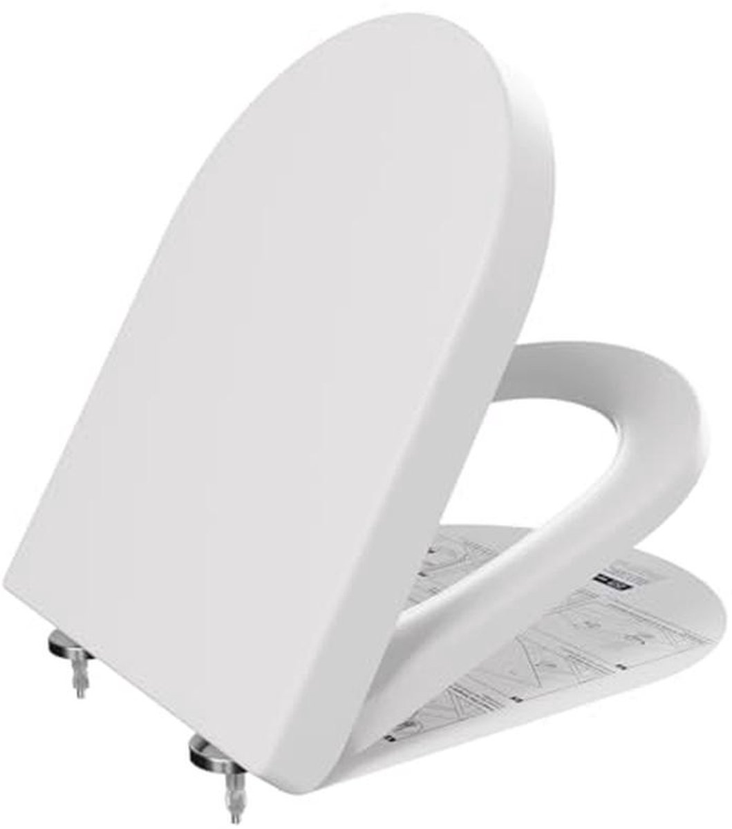 D-vormige wc-bril met softclosemechanisme en antibacteriële bescherming, 46 x 36,5 cm, universele toiletbril, wit