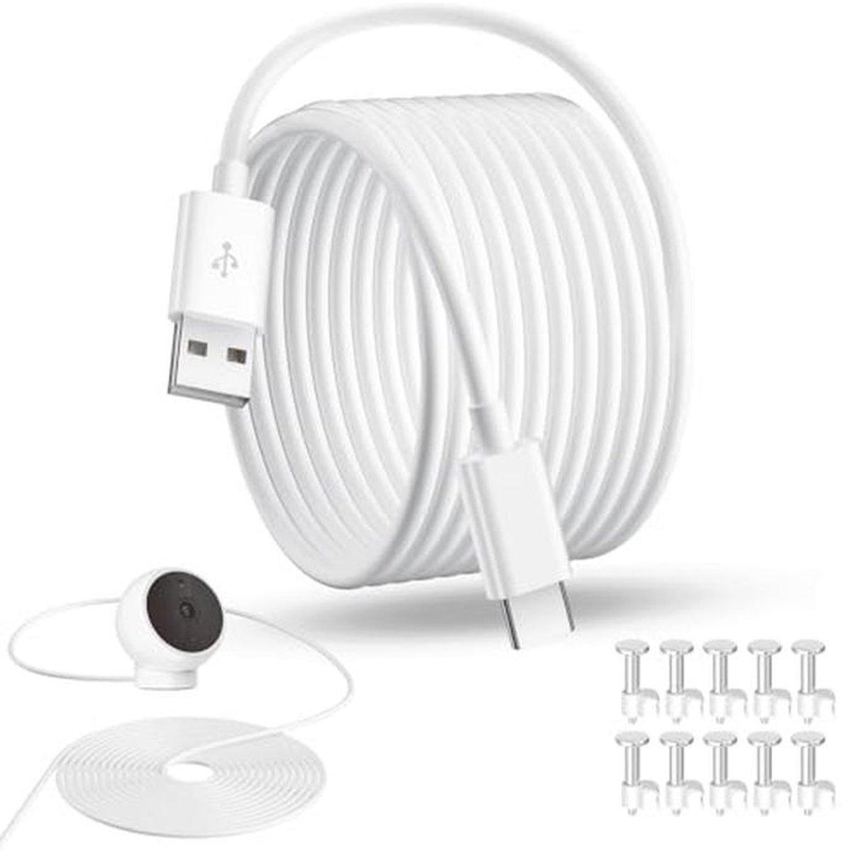 USB naar USB C oplaadkabel voor beveiligingscamera - 5 m extra lange stroomverlengkabel