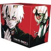 Boîte avec "TOKYO GHOUL COMPLETE BOX SET SUI ISHIDA" sur fond rouge, avec une illustration d'anime d'un personnage aux cheveux blancs et aux yeux rouges.