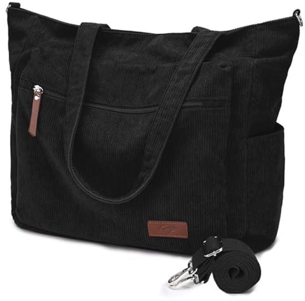 Grote Corduroy Schoudertas voor Vrouwen - Lichtgewicht Casual Crossbody Handtas met Rits voor Werk, Reizen en Winkelen