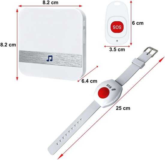 Noodoproepknop Voor Senioren Met Wifi – Slim Alarmsysteem Met 6 SOS-knoppen En Ontvanger Met Digitaal Scherm