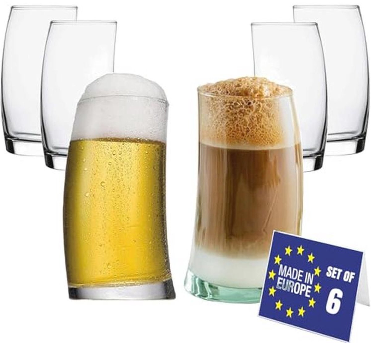 Set van 6 ambachtelijke bierglazen, 390 ml - Perfect voor water, longdrinks en sap