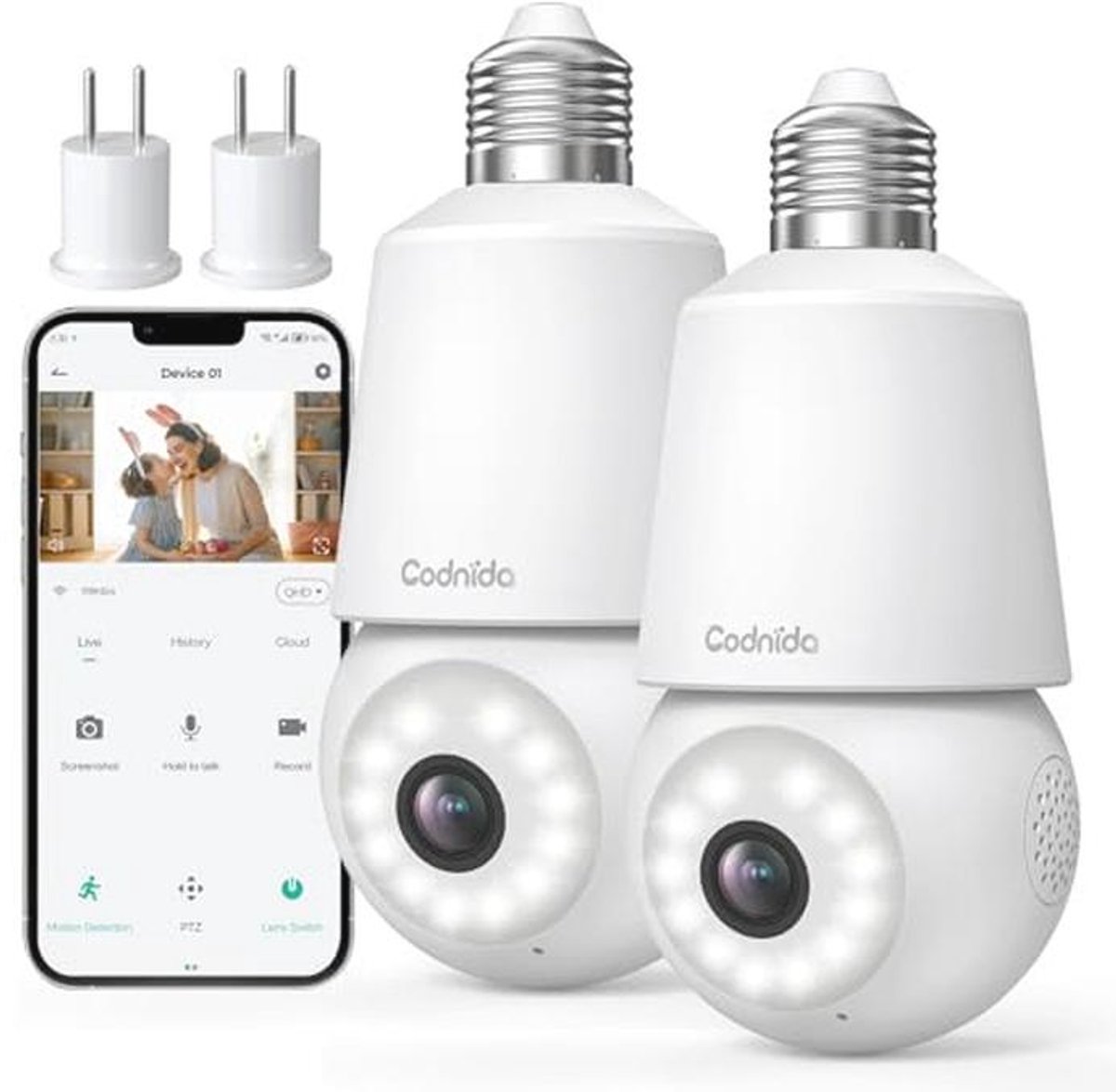 Buitenlamp Camera met E27 Lamp Houder - 2K PTZ Bewakingscamera met Geluid en Licht Alarm, Motion Tracking, Kleuren Nachtzicht