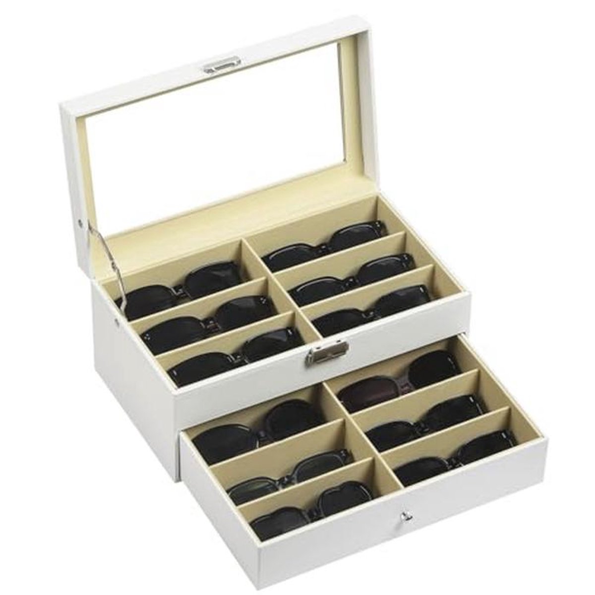Brillen en Zonnebril Organizer met Gesloten Case en Display Lade