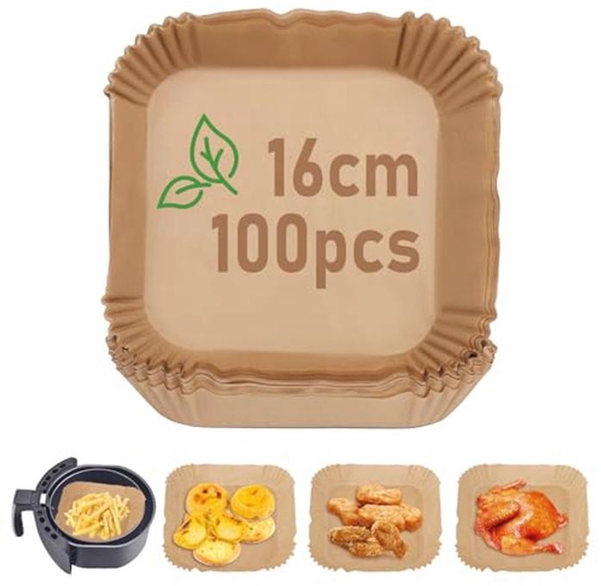 Bakpapier voor Heteluchtfriteuse - 100 Stuks, 16 cm - Ideaal voor Airfryer
