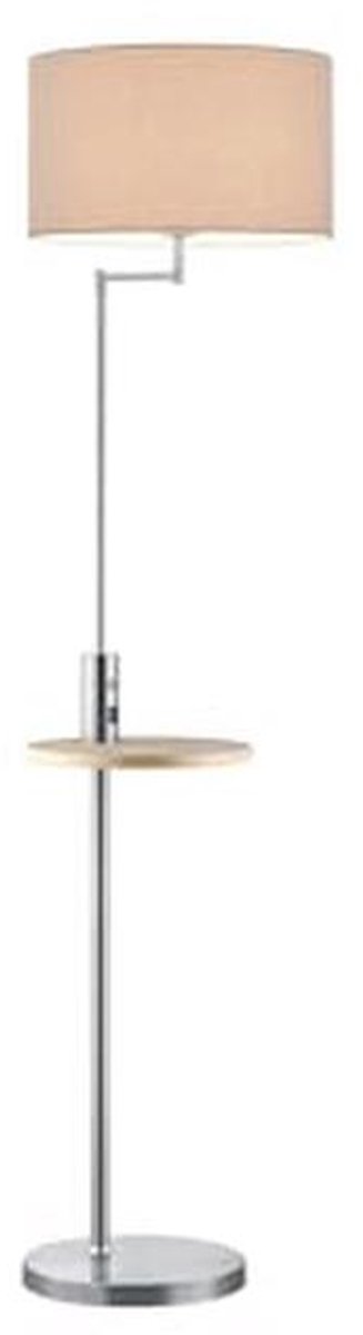 Moderne staande lamp met stoffen kap en houten plank - E27 fitting