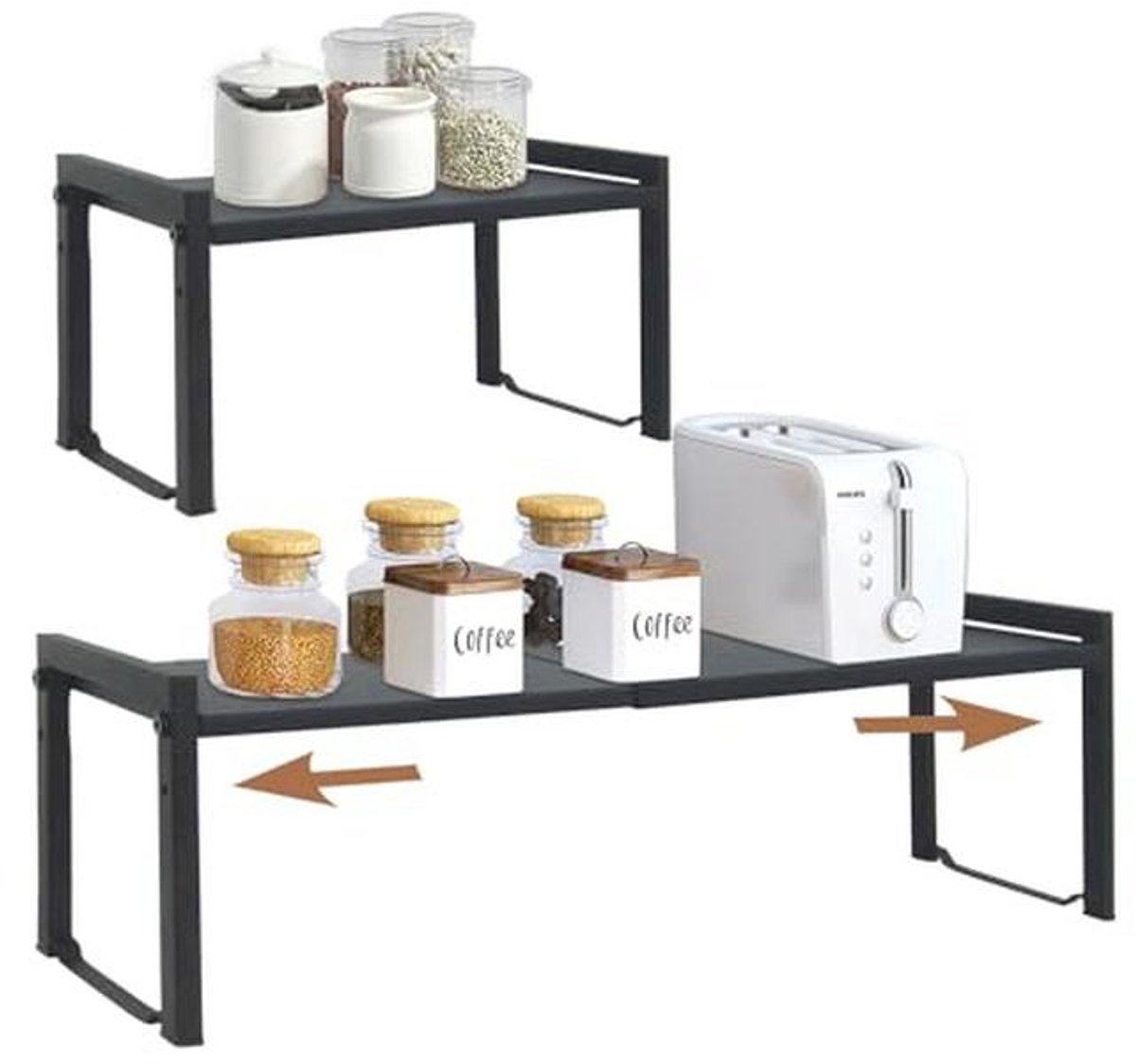 Uitbreidbaar stapelbaar keukenrek 66 cm - Verstelbare organizer voor kruiden en voorraad