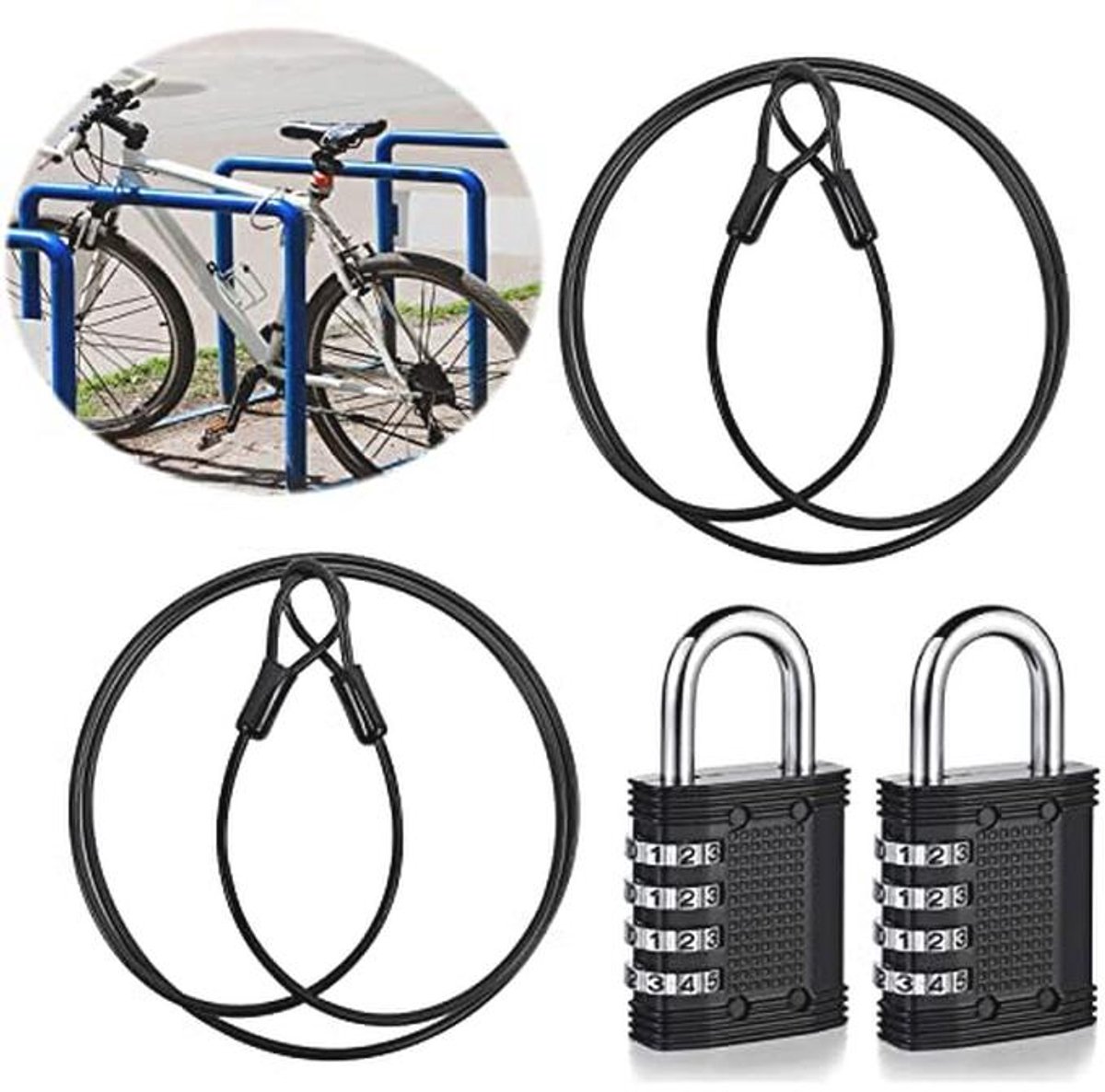 Kabelslot set 2 stuks met cijferslot - Universele beveiliging voor fiets en motoraccessoires