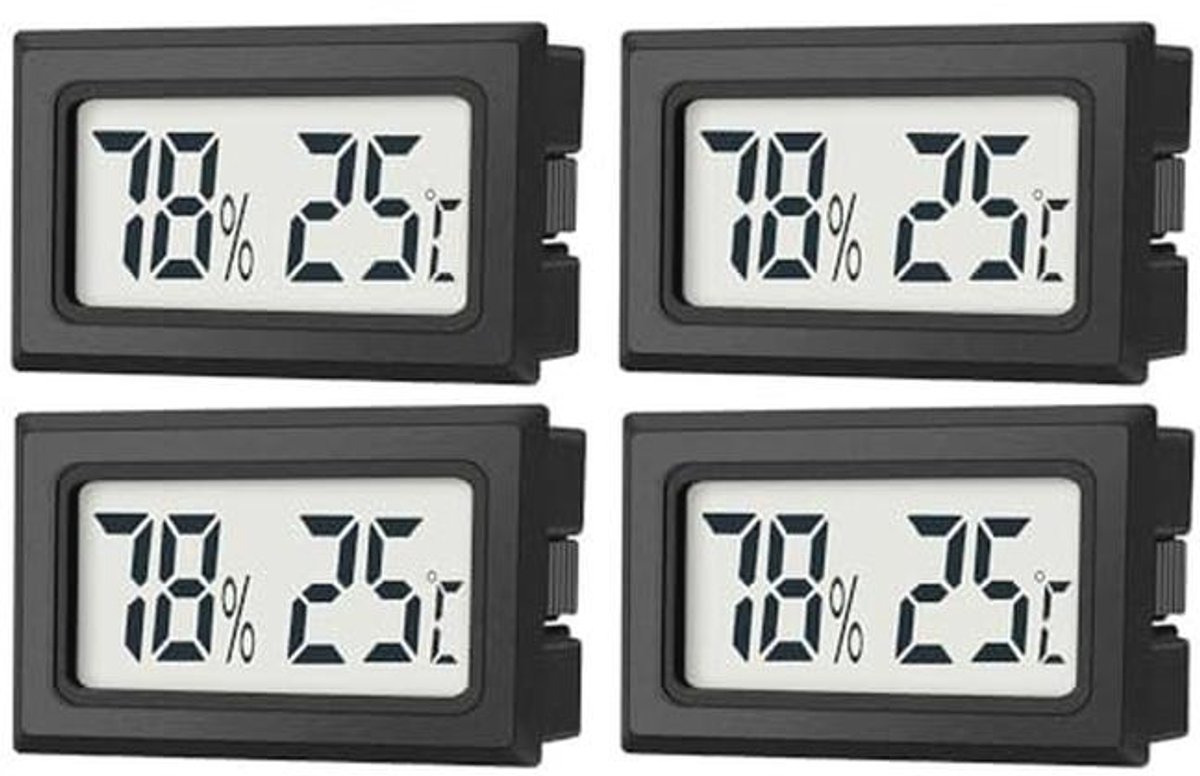 JEDEW Set van 4 digitale mini-thermometer-hygrometer, indoor temperatuur- en luchtvochtigh