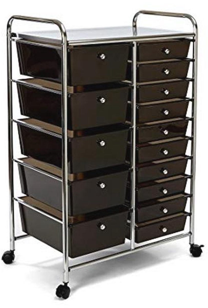 Rolwagen met 15 schuifladen 64 x 39 x 97 cm - Ruimtebesparende opbergoplossing