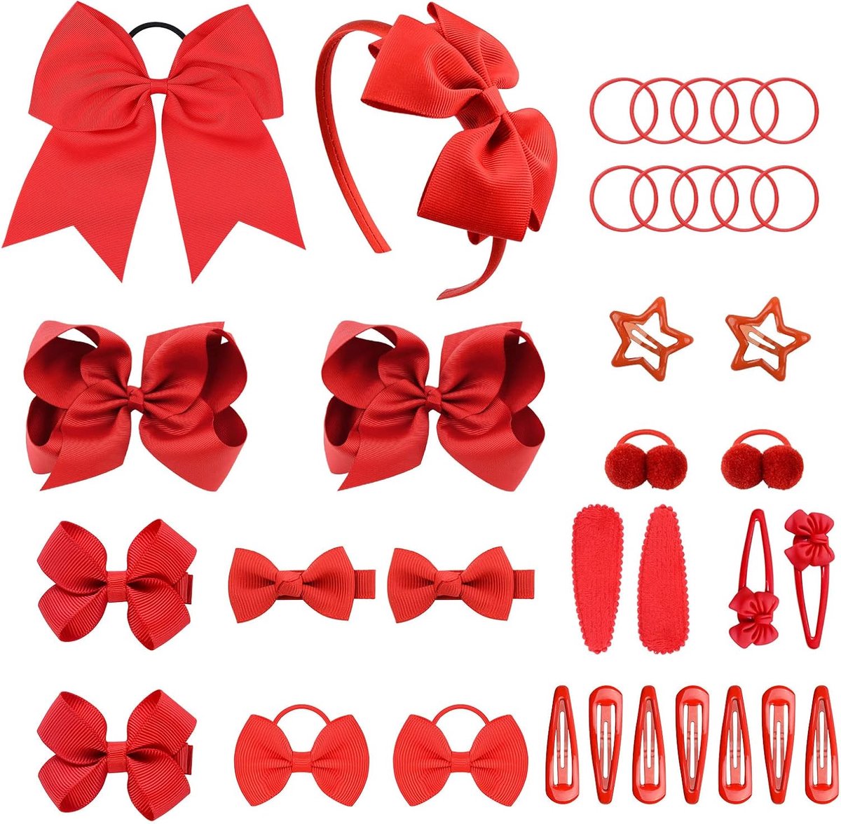 Famanu - 35 Stuks Haarclips & strikjes voor meisjes, elastieken/staartjes, kinderfeest set