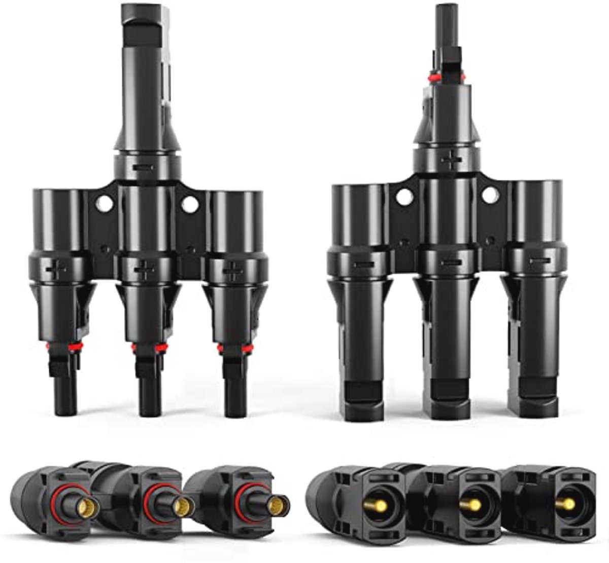 Zonne-stekker T-connector 3-voudige verdeler stekker bus splitter 1500V steekkoppeling zonnepaneel connector energie kabel stroom koper waterdicht IP68 zwart
