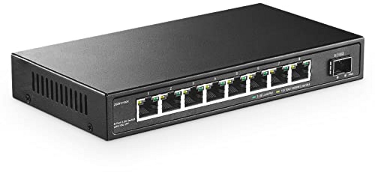 8-poorts 2,5 G netwerkschakelaar met 10 G SFP - Plug-and-play Ethernet Switch