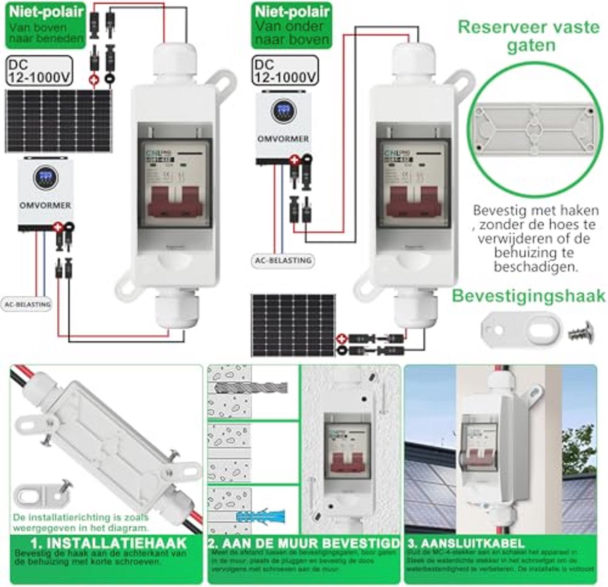 Miniatuur Stroomonderbreker DC500V 32A - IP65 Waterdichte Ontkoppel Schakelaar met Muurhaken voor Zonne-energie Systemen