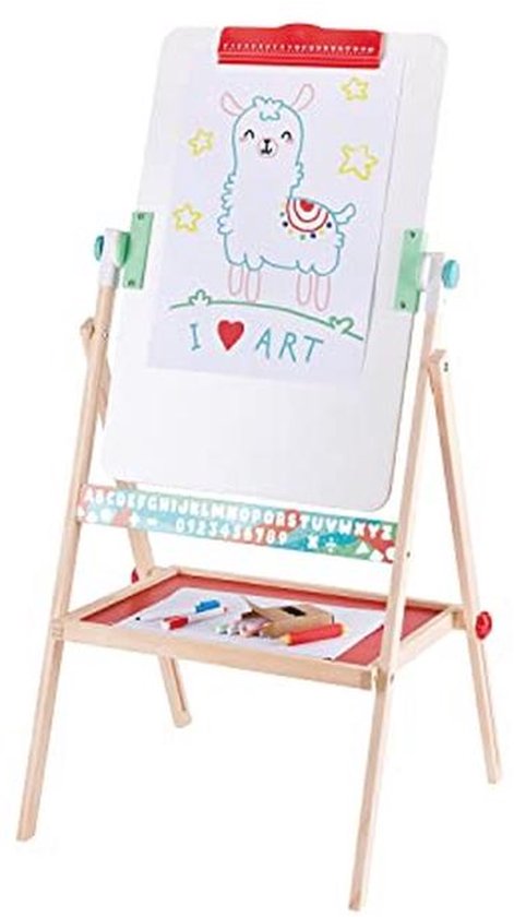 VEVOR Kinderkunstezel 2-in-1 – Houten Dubbelzijdig Bord Met Whiteboard En Krijtbord, Magnetisch, Verstelbaar, Opvouwbaar, Incl. Accessoires (3–14 Jaar)