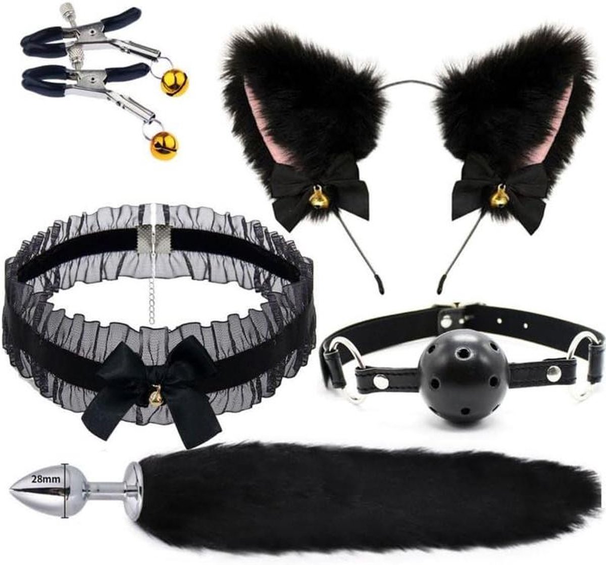 Provento - 4-delige Zwarte Multifunctionele Beveiligingsset voor Paar, Geschenkset met Handboeien en Blinddoek