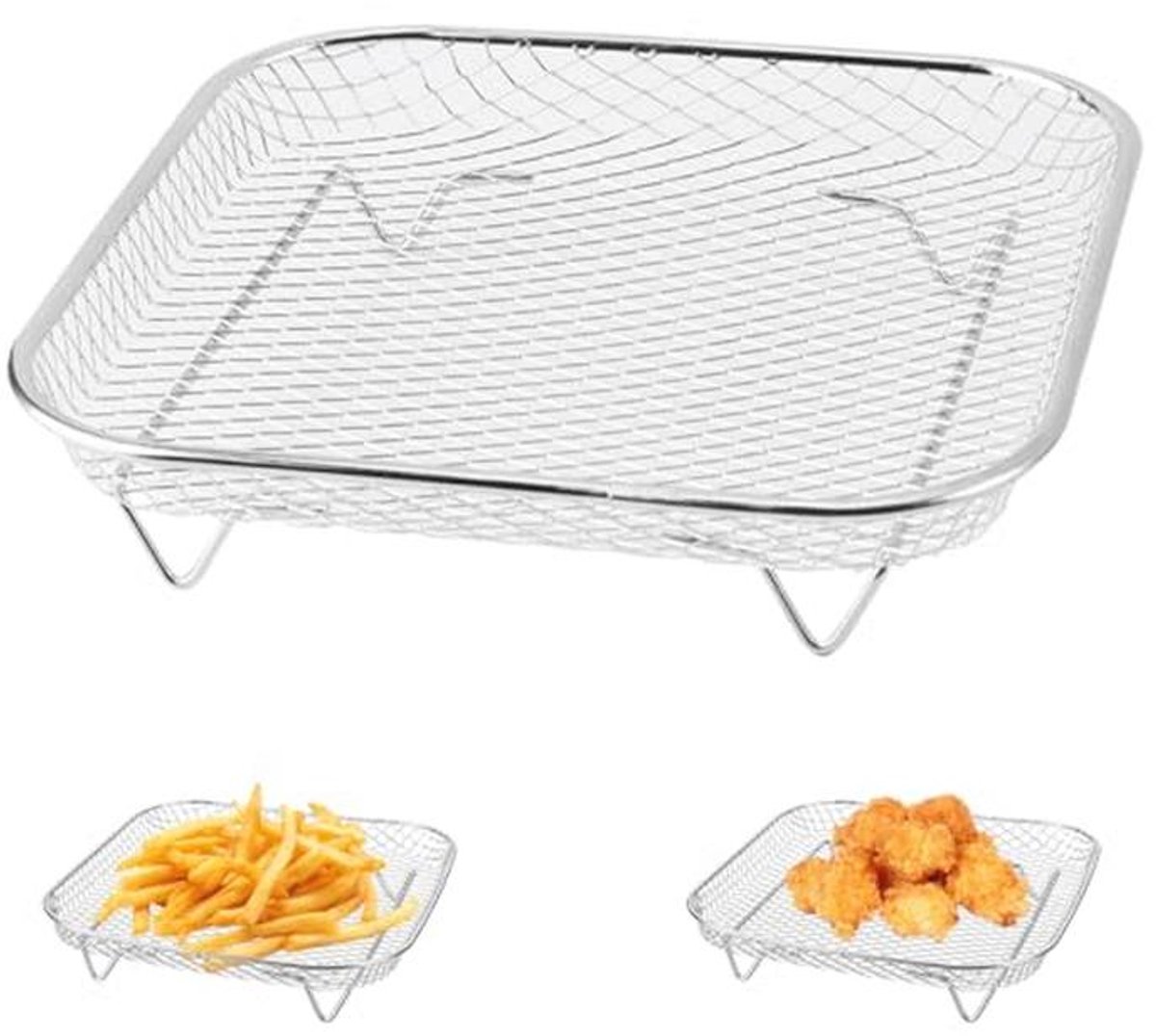 RVS Airfryerrek 20,4 cm - Stapelbaar Rooster voor Heteluchtfriteuse