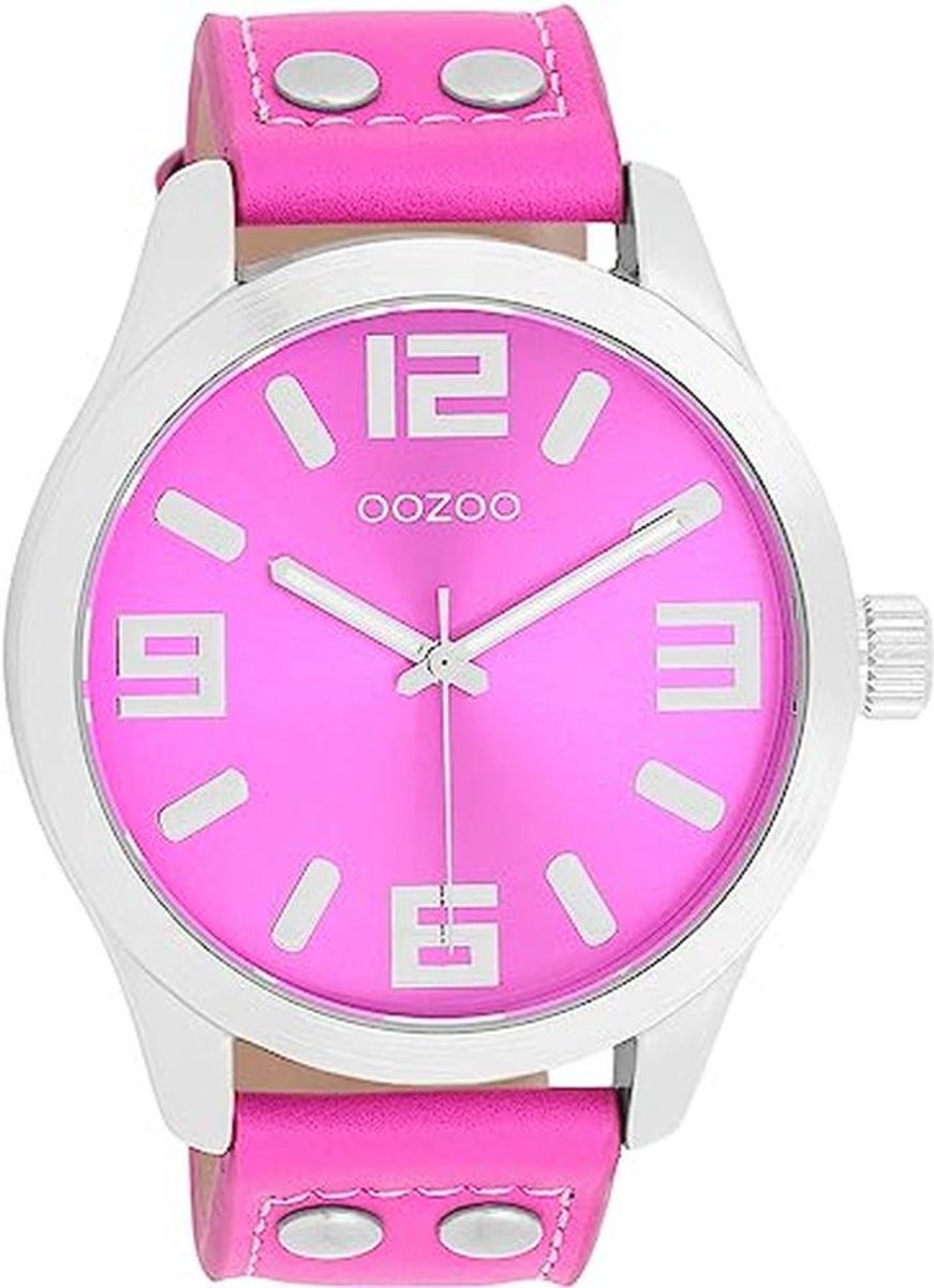 Basic Line horloge met leren band - 47 mm XL model in verschillende kleuren