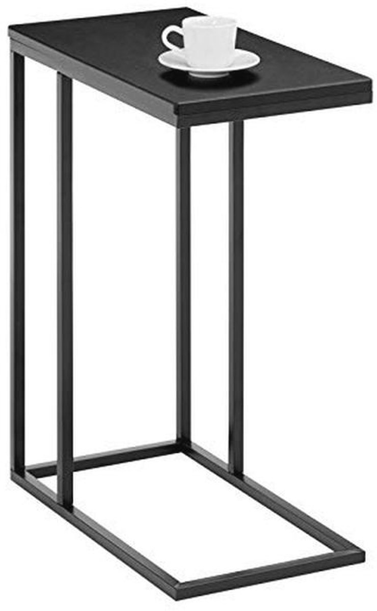 Elegante C-vormige salontafel met zwart metalen frame en rechthoekig tafelblad
