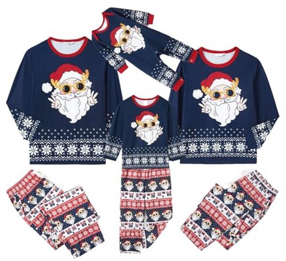 Kerst pyjama set voor het hele gezin met hertengewei - lange mouwen top en plaid broek