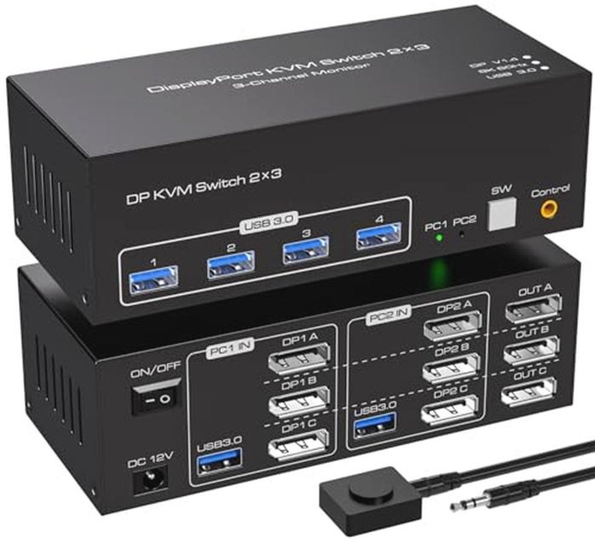 KVM Switch voor 2 Computers met 3 Monitoren en USB 3.0-ondersteuning