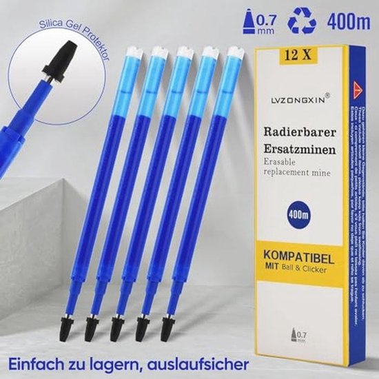 Recharges Effaçables 0,7 mm pour FriXion et Eberhard Faber - 12 Pièces
