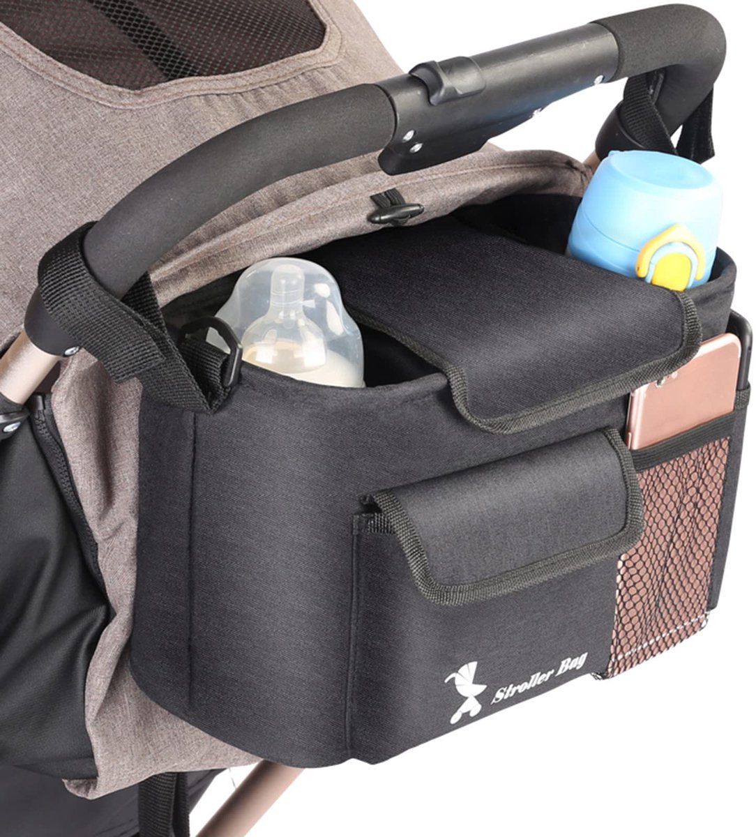 Organizertas voor Kinderwagen, Schouderriem met Meerdere Vakken en Tas met Meerdere Vakken met Binnenbekerhouder, Organizeraccessoires